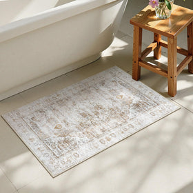 Uphome boho bathroom rug light khaki plush pile for cozy feet