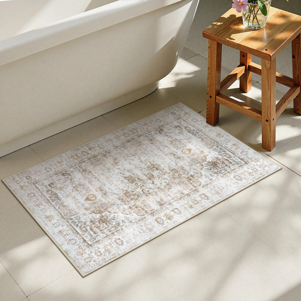 Uphome boho bathroom rug light khaki plush pile for cozy feet