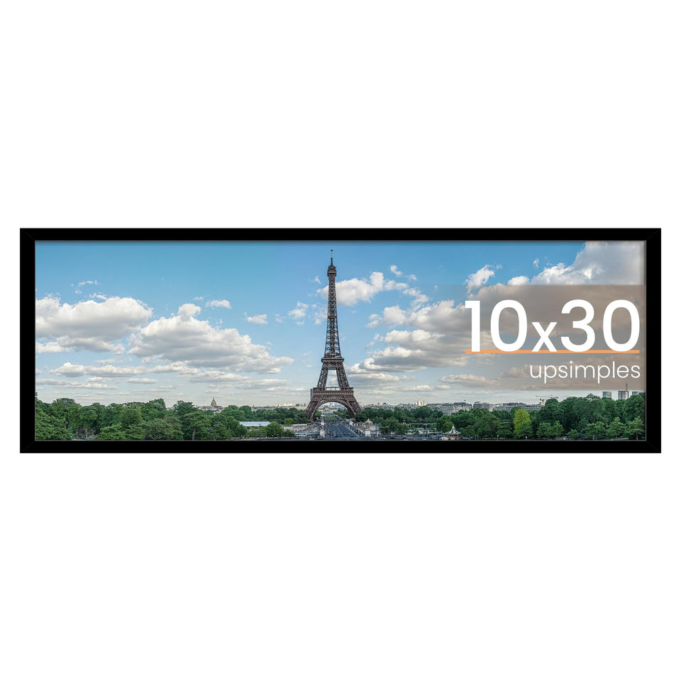 Upsimples 10x30 frame front view for crisp 8x24 photo display with mat.