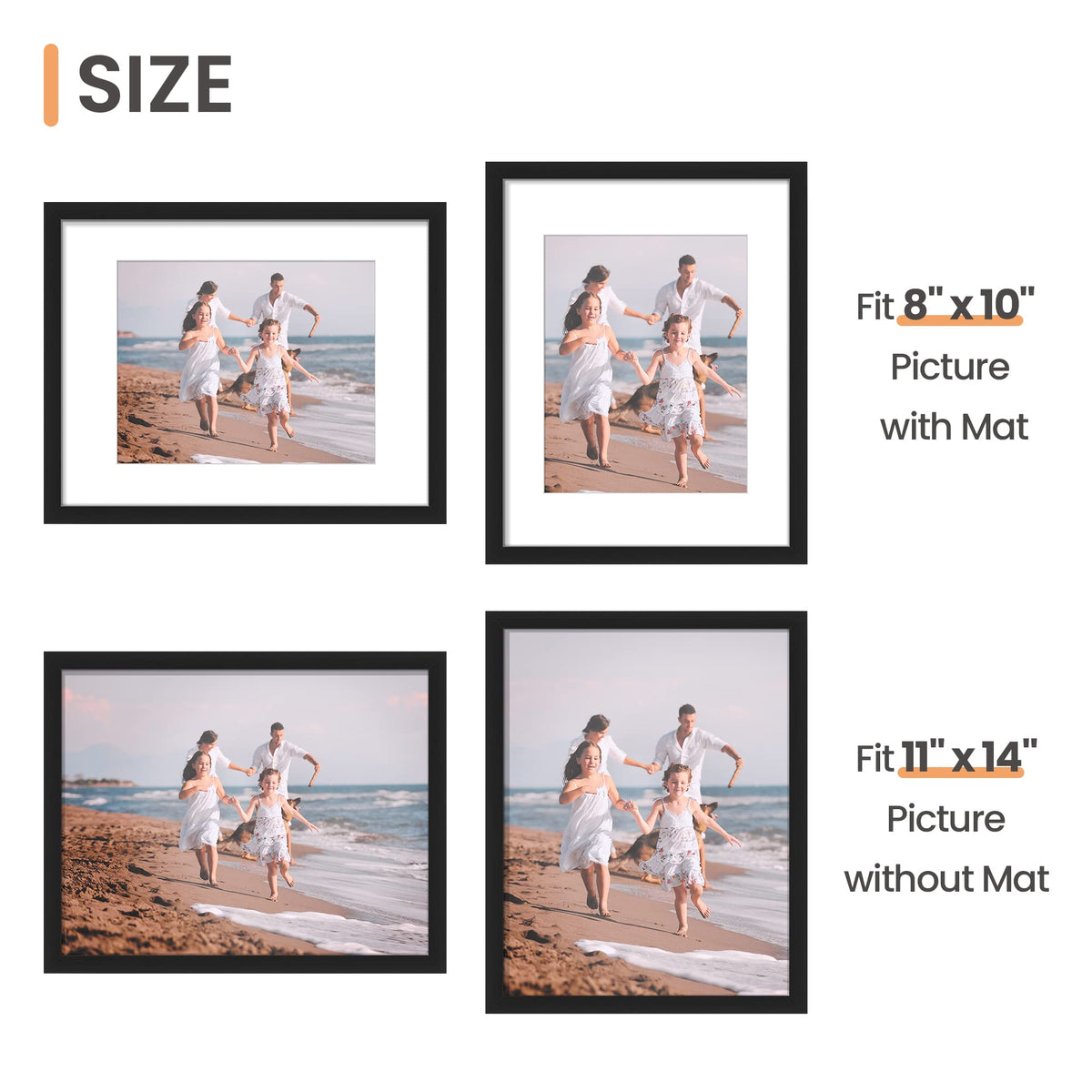 Upsimples 11x14 black frame set, back view showing spring-loaded back
