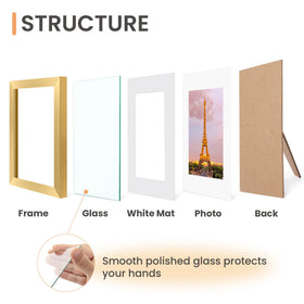 Upsimples 11x14 gold frame front view without mat, clean and contemporary.