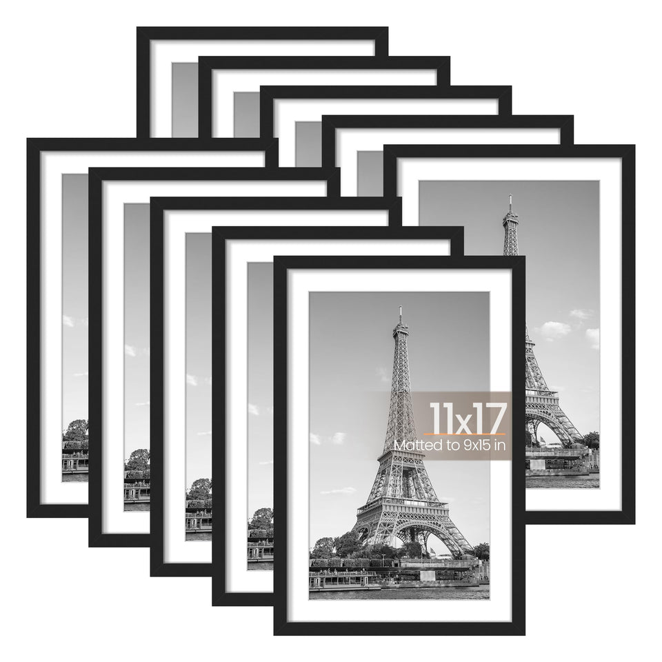 Upsimples 11x17 picture frame set with acrylic protection keeps photos dust-free.