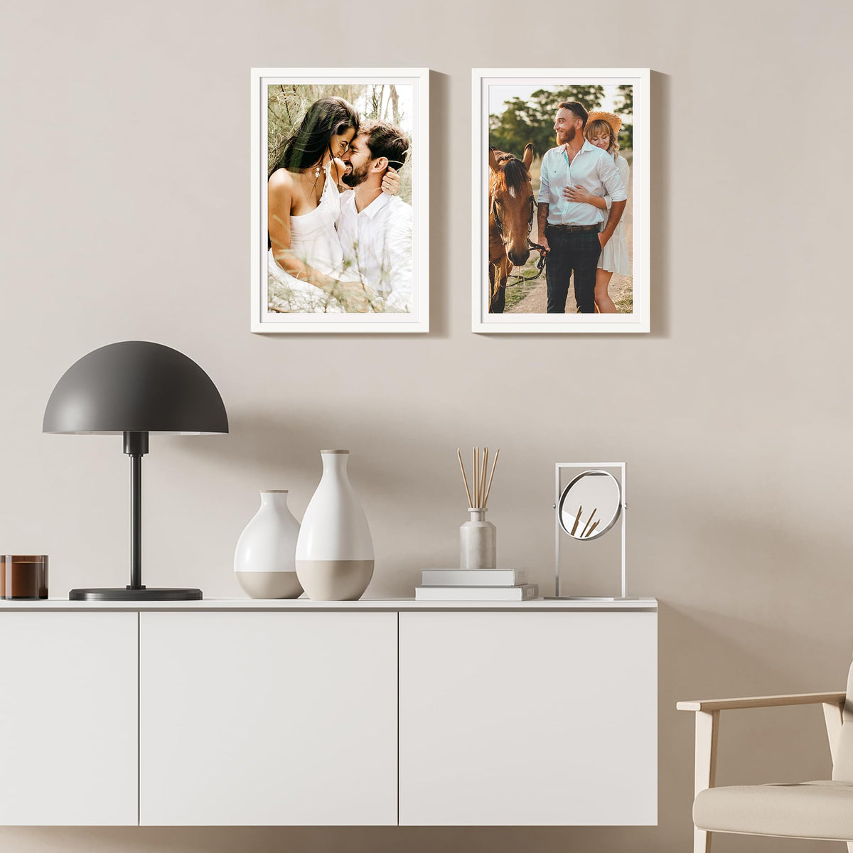 Upsimples 11x17 mat display frame highlights photos securely behind HD plastic cover.