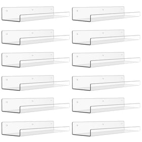 upsimples 12-pack acrylic shelves on wall for organized storage and display.