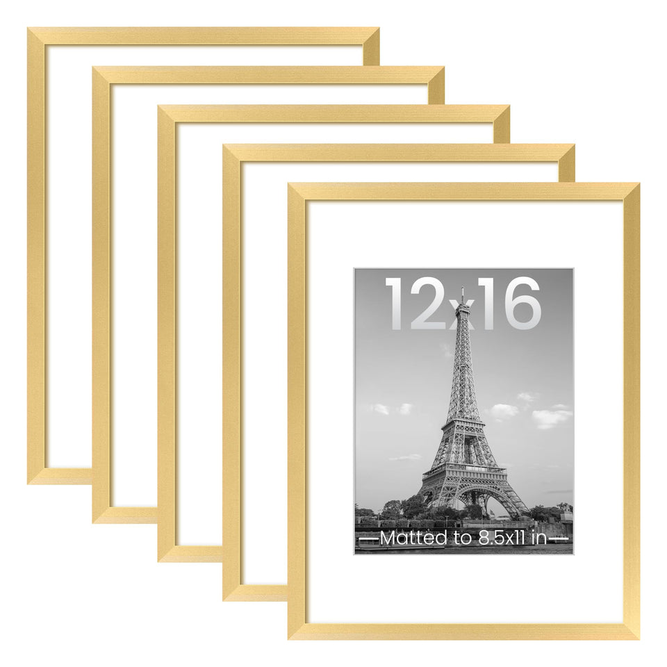 upsimples 12x16 gold frame set for gallery walls, ideal for organized display.