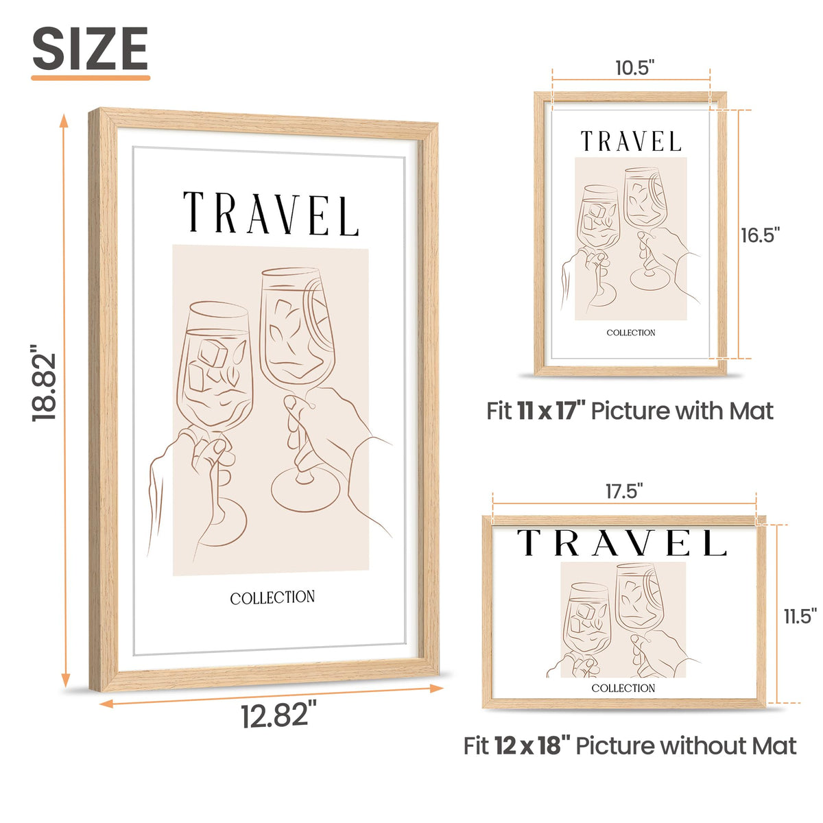 upsimples 12x18 frame with mat interior highlights photos with clear, non-reflective panel