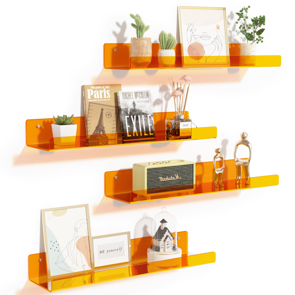 upsimples 15x4-inch invisible shelves mounted on wall for space-saving storage.