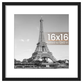 upsimples 16x16 picture frame front view with sturdy black finish and clear cover