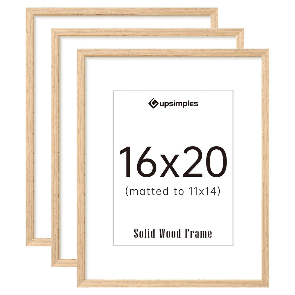 Upsimples 16x20 natural wood frame set of 3 with classic grain for wall display.