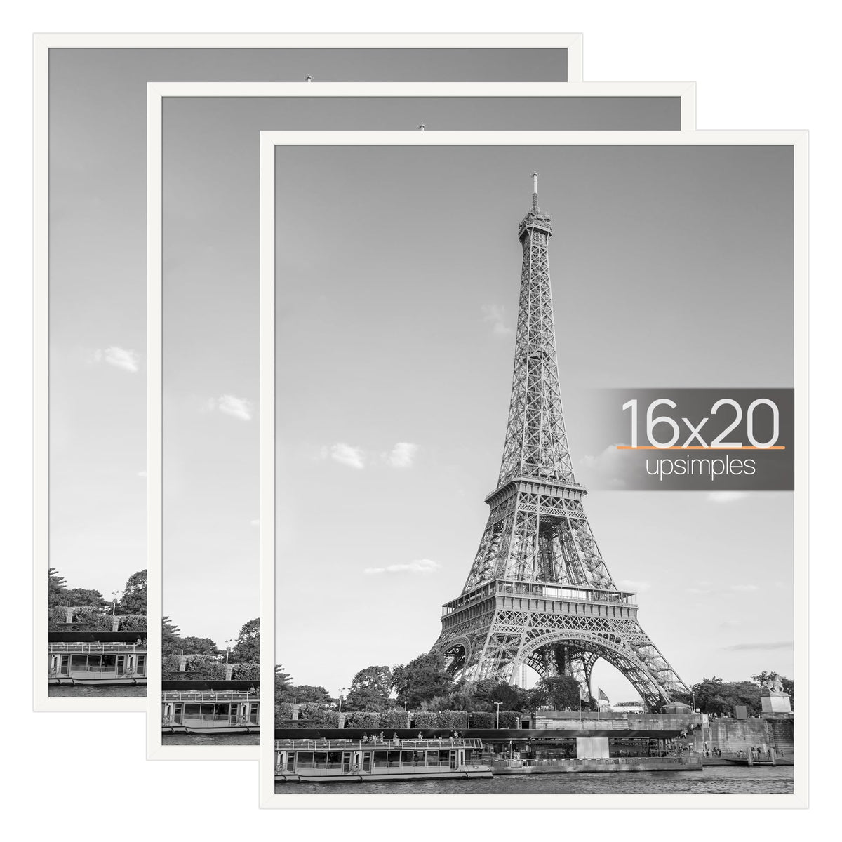 upsimples 16x20 white frame, front view, ideal for a 3-pack poster display in home galleries.