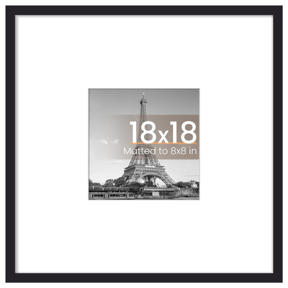 Upsimples 18x18 frame front view with mat, ideal for 8x8 photos and gallery display.