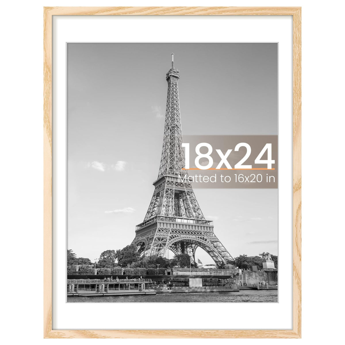 Upsimples 18x24 frame front view with natural finish and clear cover for posters.