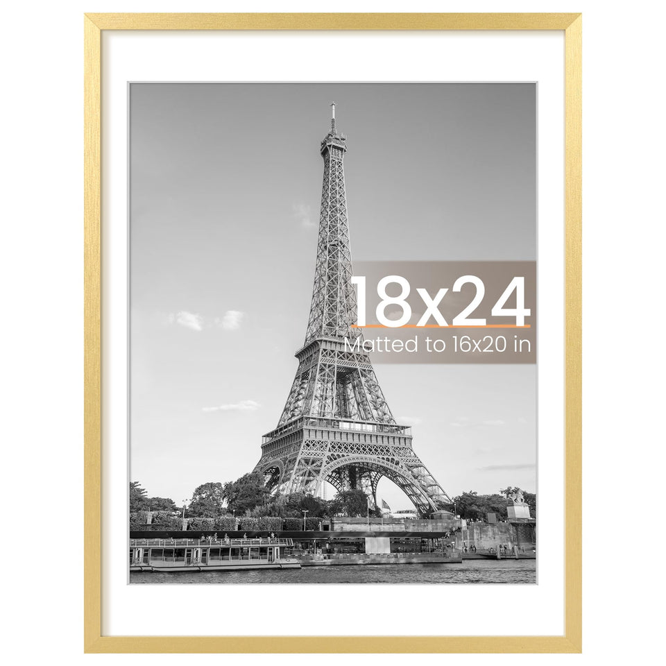 upsimples 18x24 gold frame front view showcases posters with a clear, vibrant display.