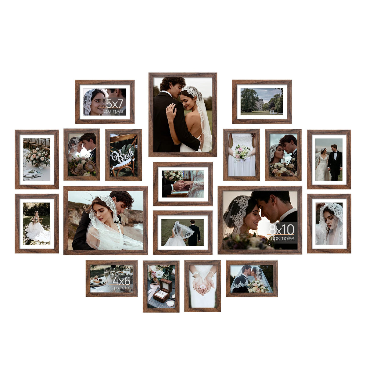Upsimples 19-pack collage frames on a wall create a flexible, customizable photo gallery.