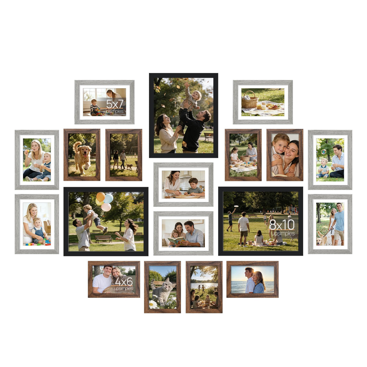 Upsimples 19-pack picture frames wall decor for quick family gallery displays.