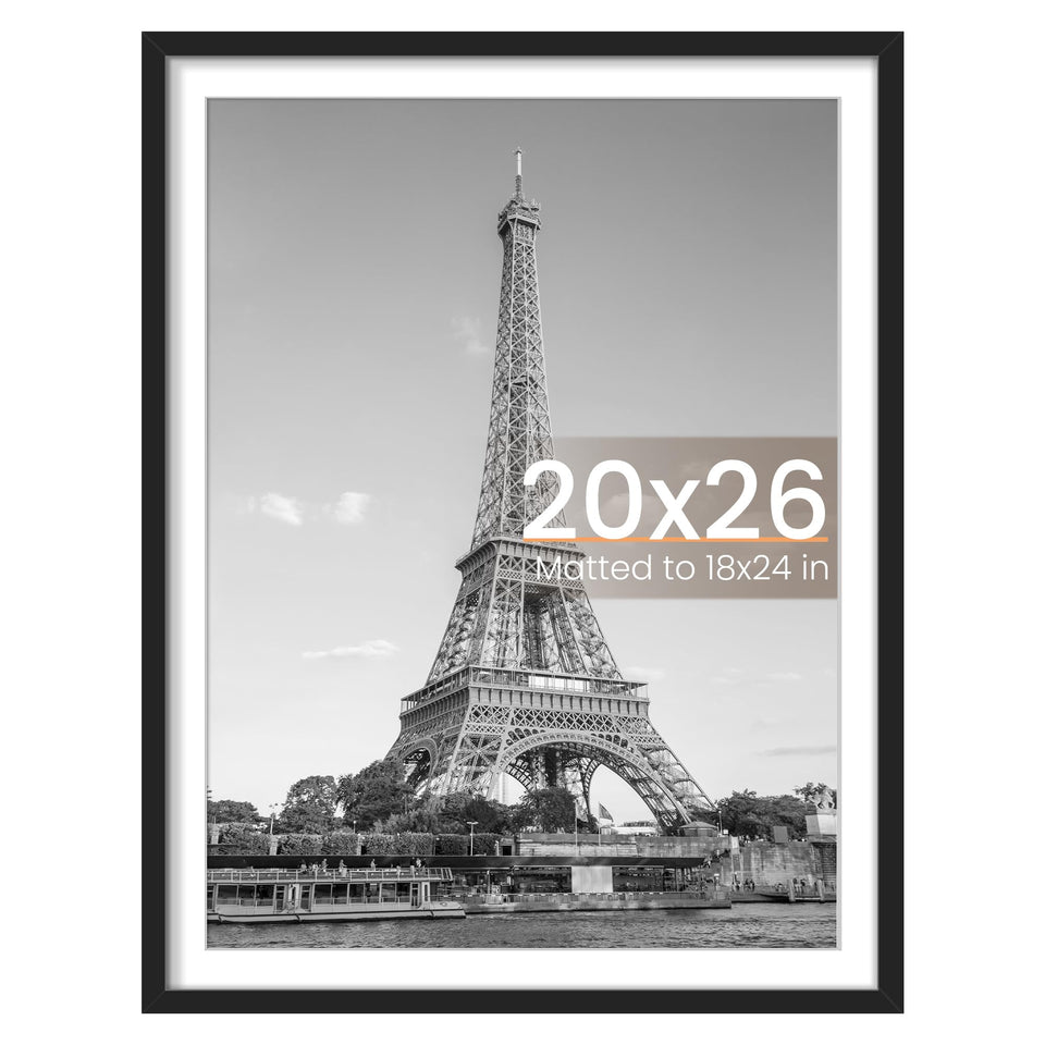 Upsimples 20x26 picture frame front view in black with clear display.