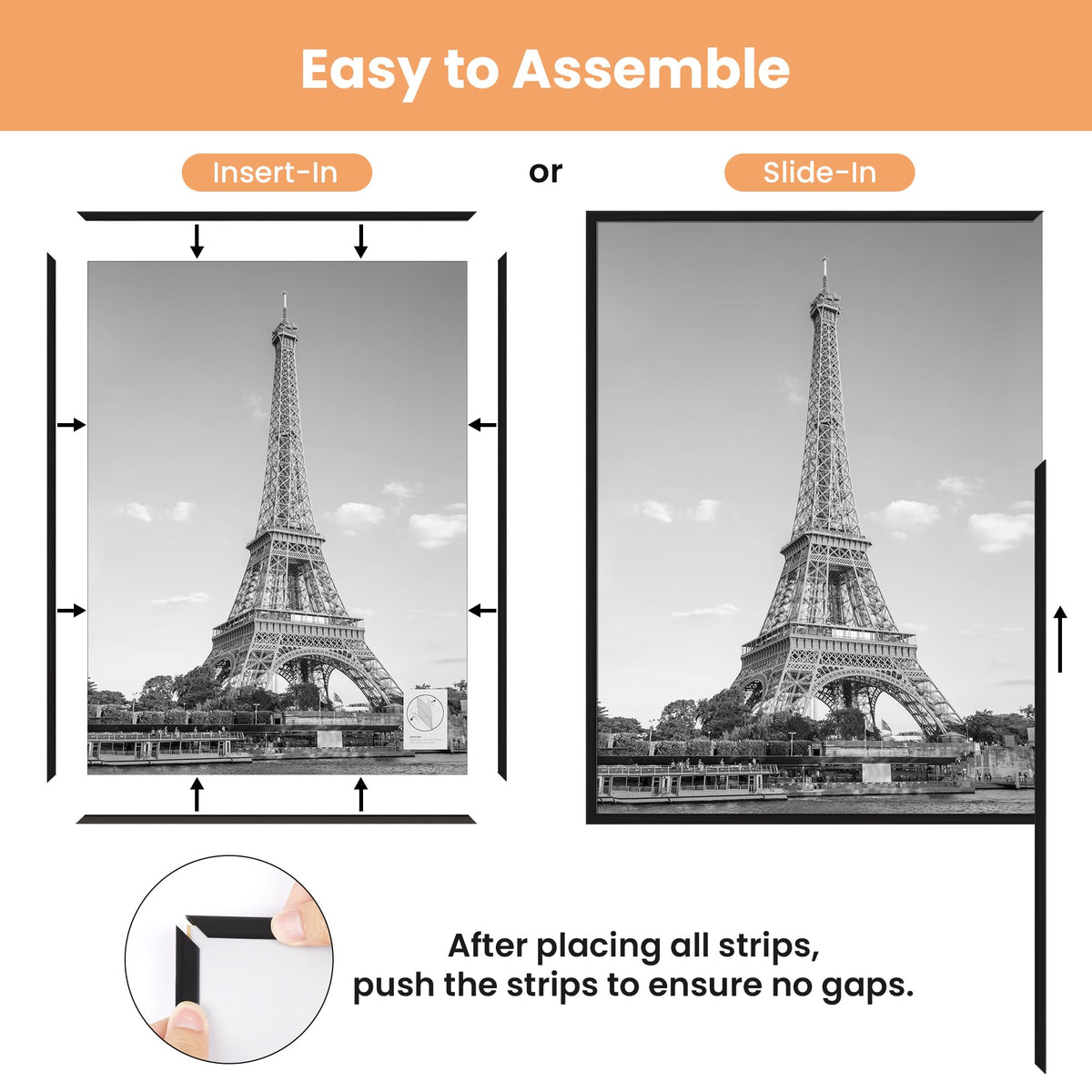 upsimples 20x30 frame back with hangers, supports horizontal or vertical mounting.