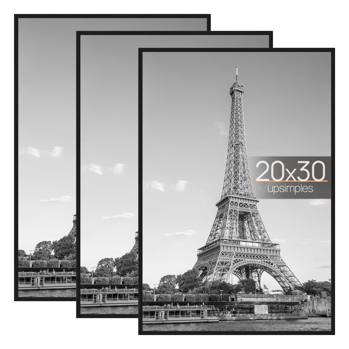 upsimples 20x30 black frame front view, three-pack ready for wall display.