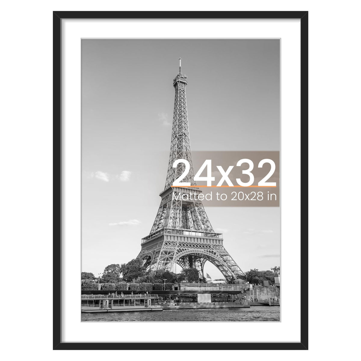 upsimples 24x32 poster frame front view, durable black finish, ready to display