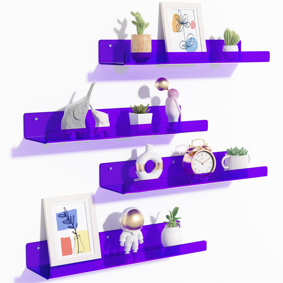 Upsimples 4-pack wall shelves in clear purple for organized display