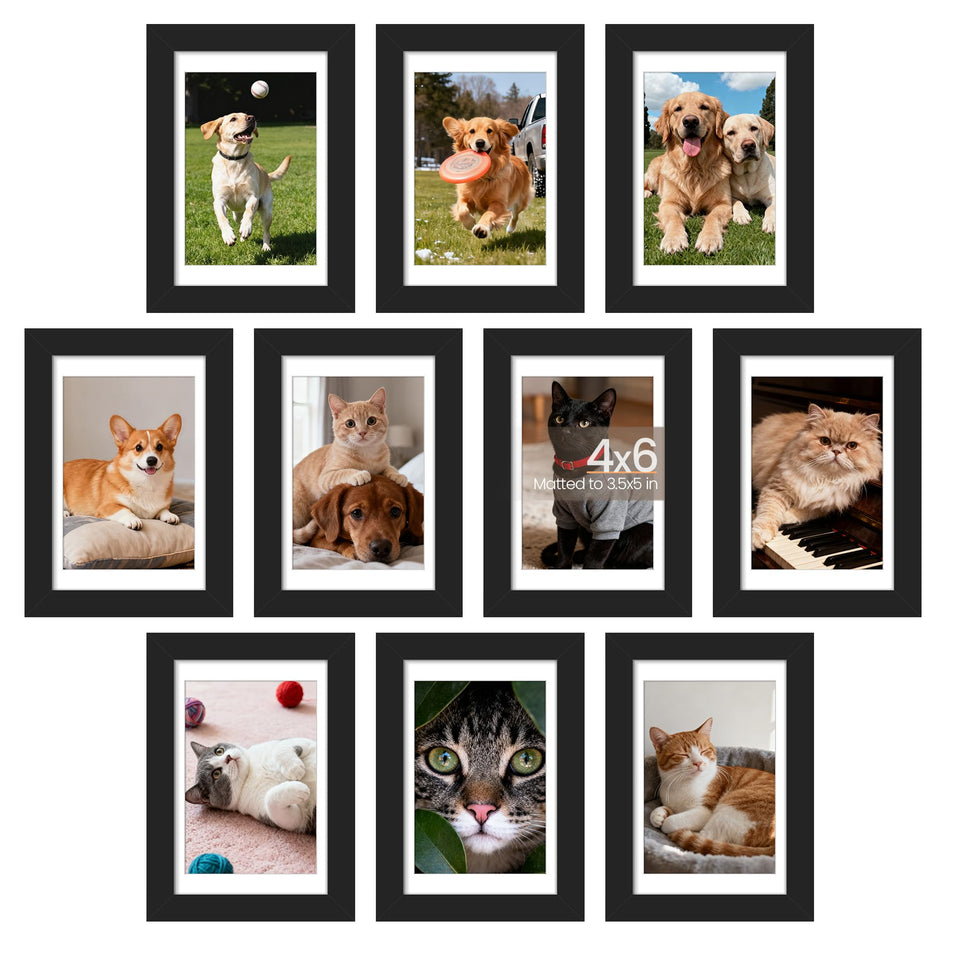 upsimples 4x6 picture frame set with black finish for wall or tabletop display.