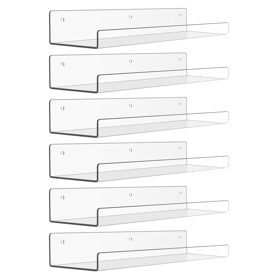 upsimples 6-pack clear acrylic shelves on wall for organized storage