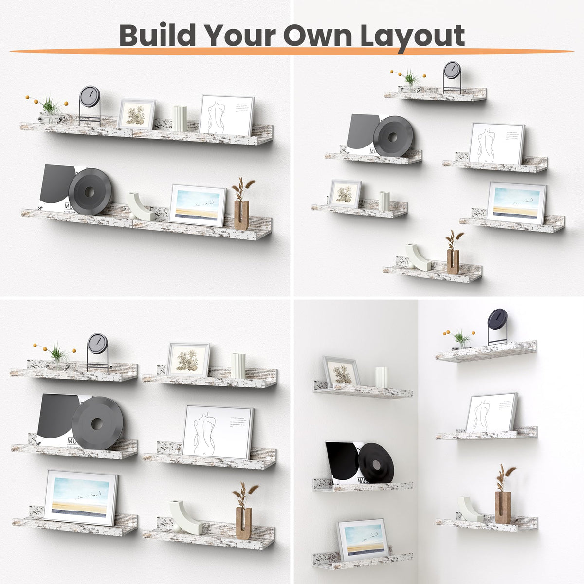 Upsimples 6-pack wall shelves arranged for versatile room organization
