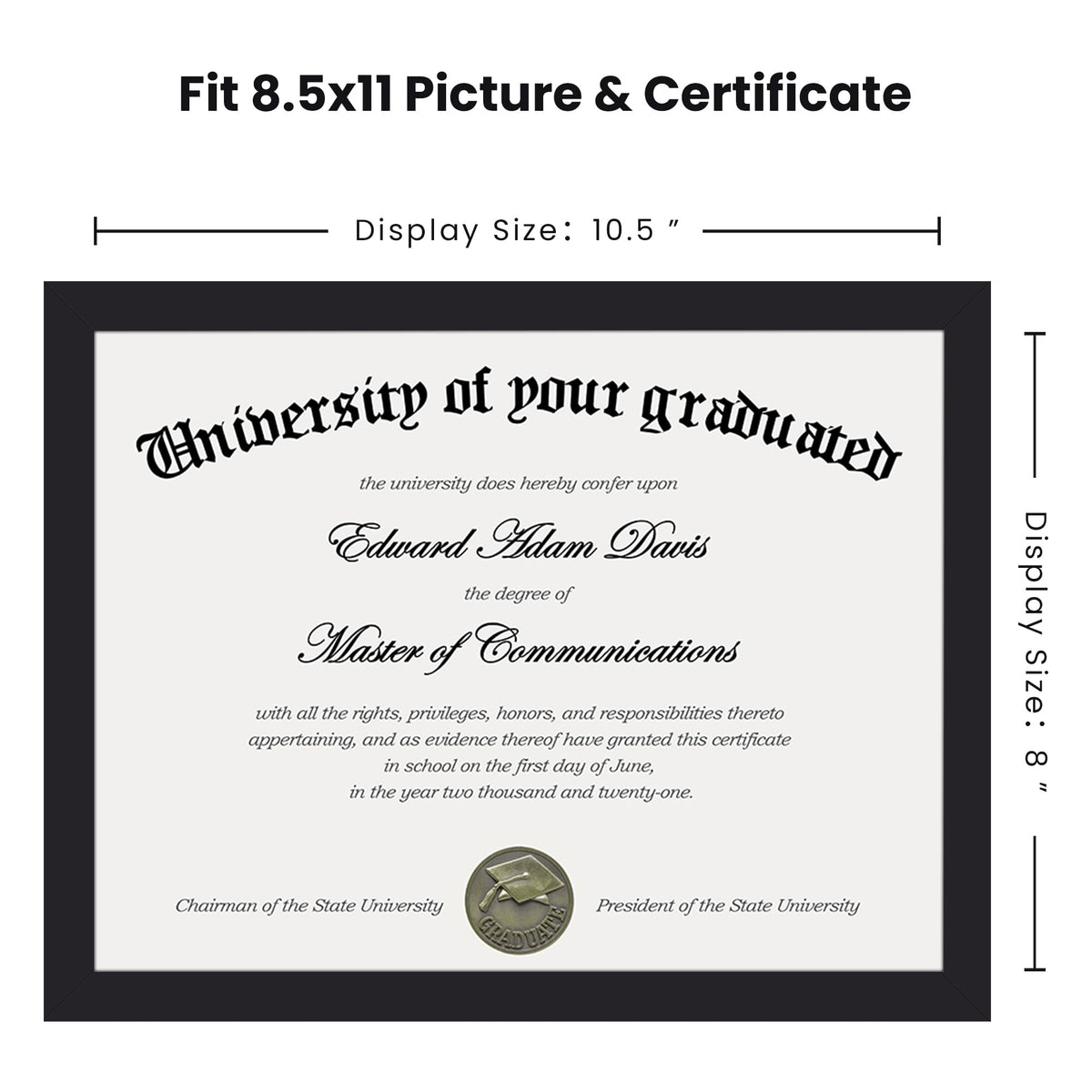 Upsimples 8.5x11 frame ideal for certificates, diplomas, and credentials.