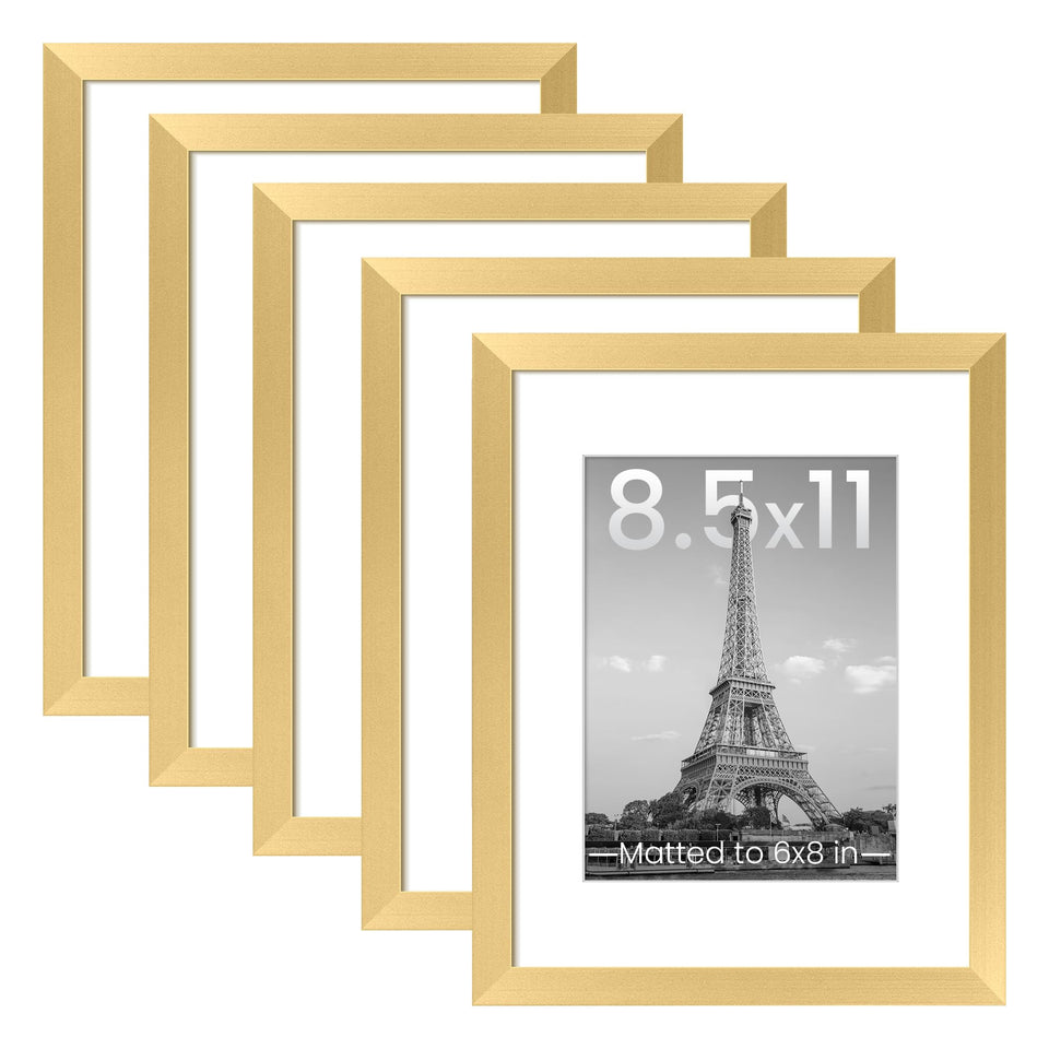 upsimples 8-5x11 gold frame set ready for vertical or horizontal wall display