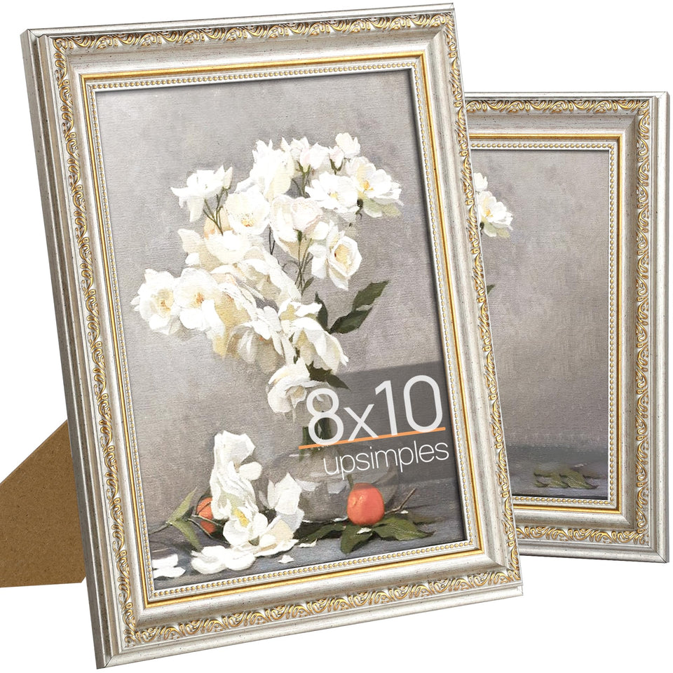 Upsimples 8x10 ornate gold frame with real glass for wall or tabletop displays