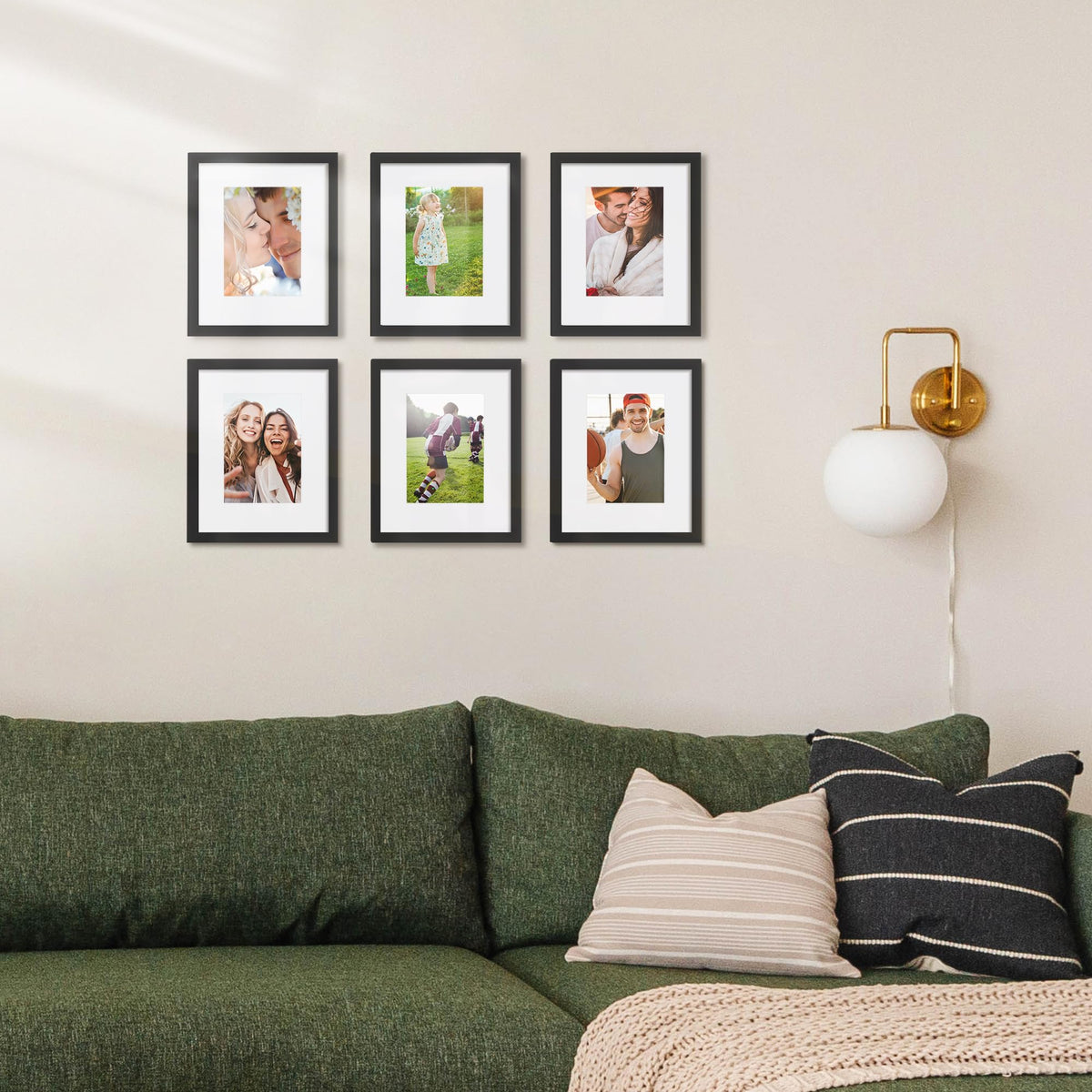 Upsimples 8x10 black frame set mounted on wall in portrait orientation