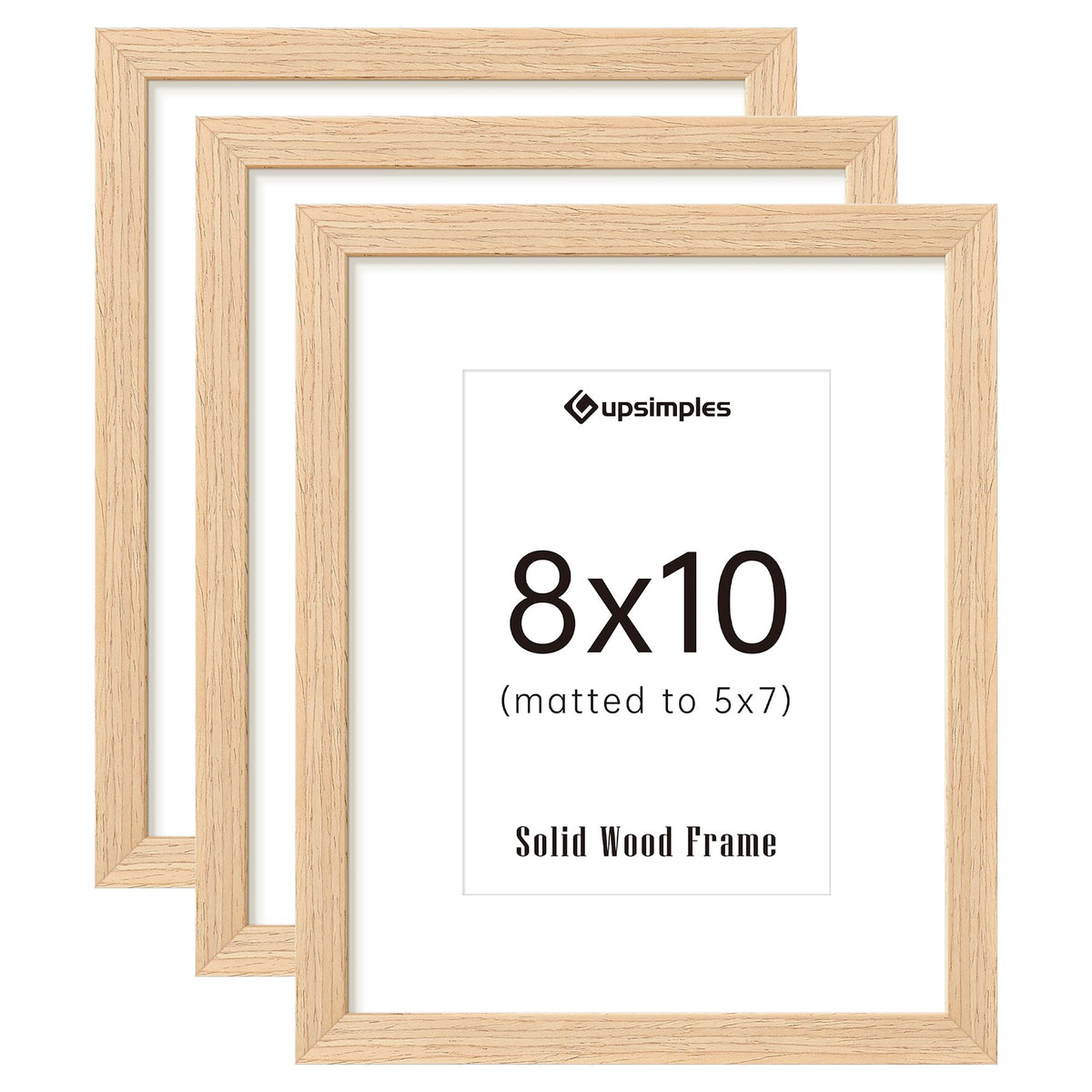 upsimples 8x10 frame set of 3 in natural wood for wall or tabletop display