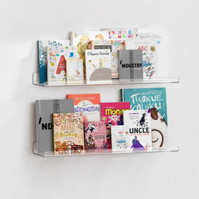 upsimples acrylic floating shelves on wall for neat, space-saving display