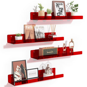 Upsimples acrylic wall shelves 4-pack, clear display for space-saving storage