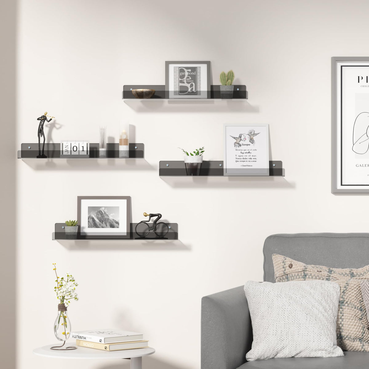 upsimples acrylic wall shelf lip-front close-up showing secure lip prevents items from falling