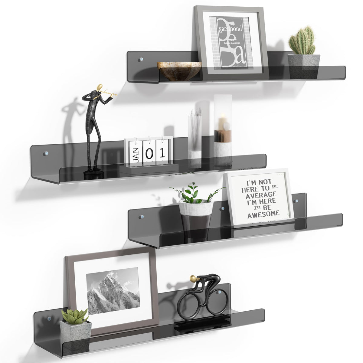 upsimples acrylic wall shelves front view showing neat display and easy access