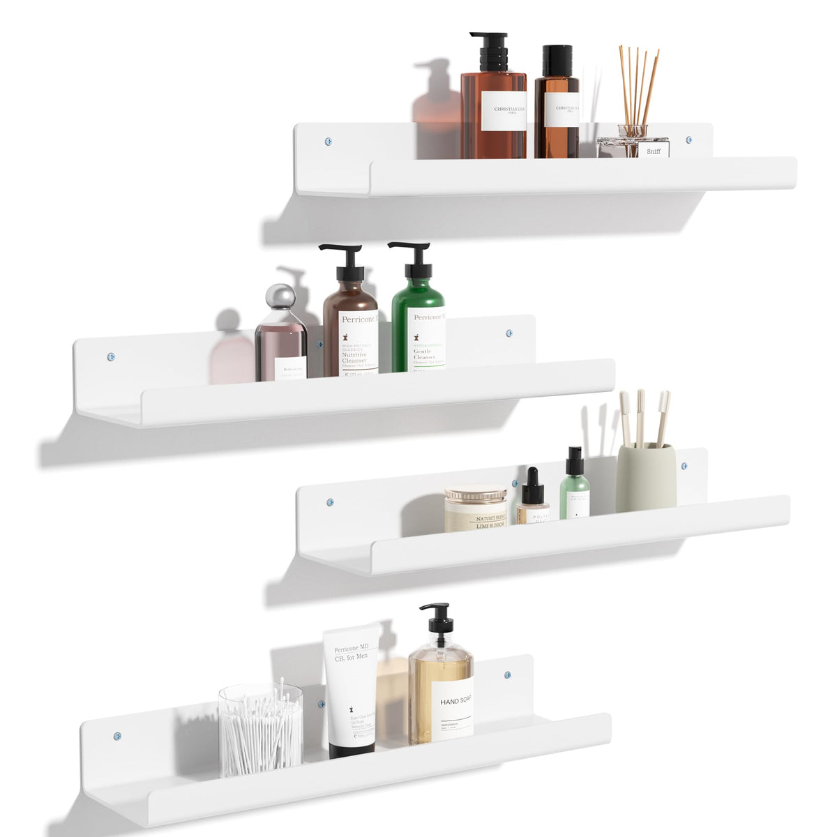 Upsimples acrylic wall shelves 15 inch white 4-pack for organized display.