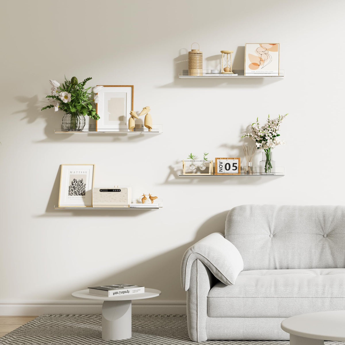 upsimples bathroom and kitchen organization with clear shelves