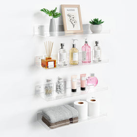 upsimples acrylic bathroom shelf over toilet, clear display for towels and tissue within reach.