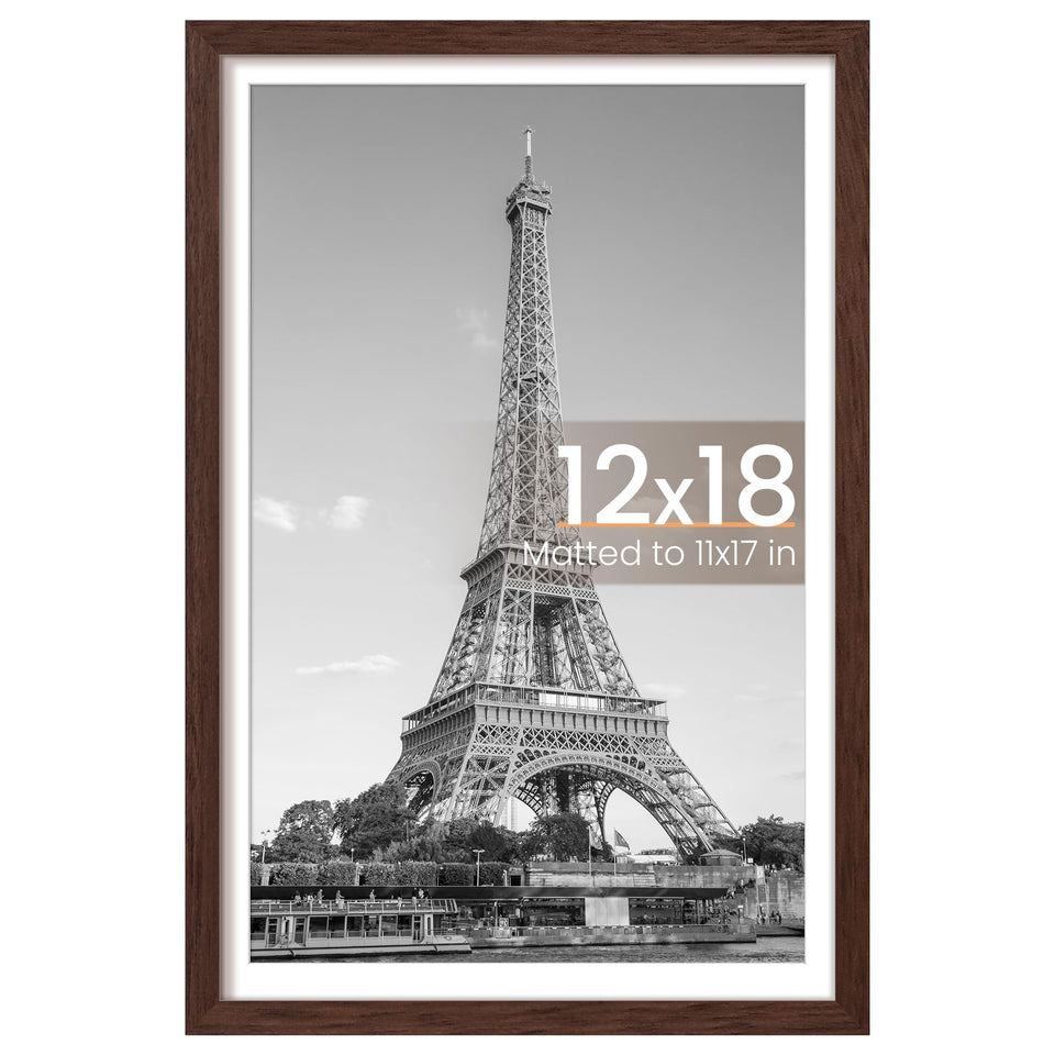 upsimples brown 12x18 frame with mat front view clearly displays posters.