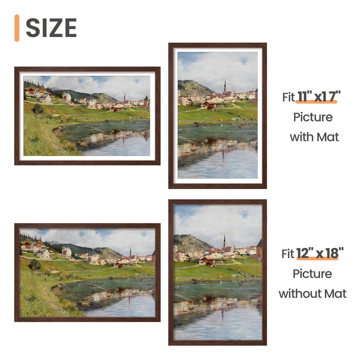 upsimples brown 12x18 frame without mat front view for large prints.