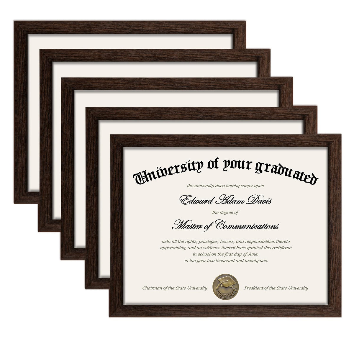 Upsimples certificate frame front view in brown for wall or desk display