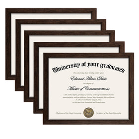 Upsimples certificate frame front view in brown for wall or desk display