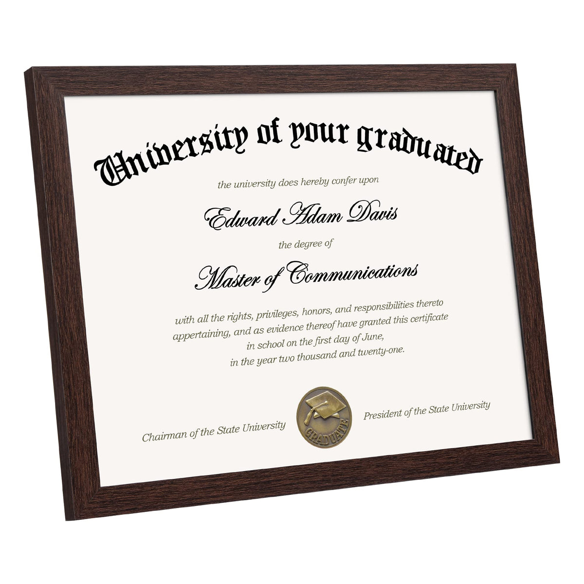 Upsimples certificate frame side view showing slim profile for space saving