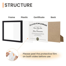upsimples certificate frame mounted on wall or desk shows horizontal and vertical display options