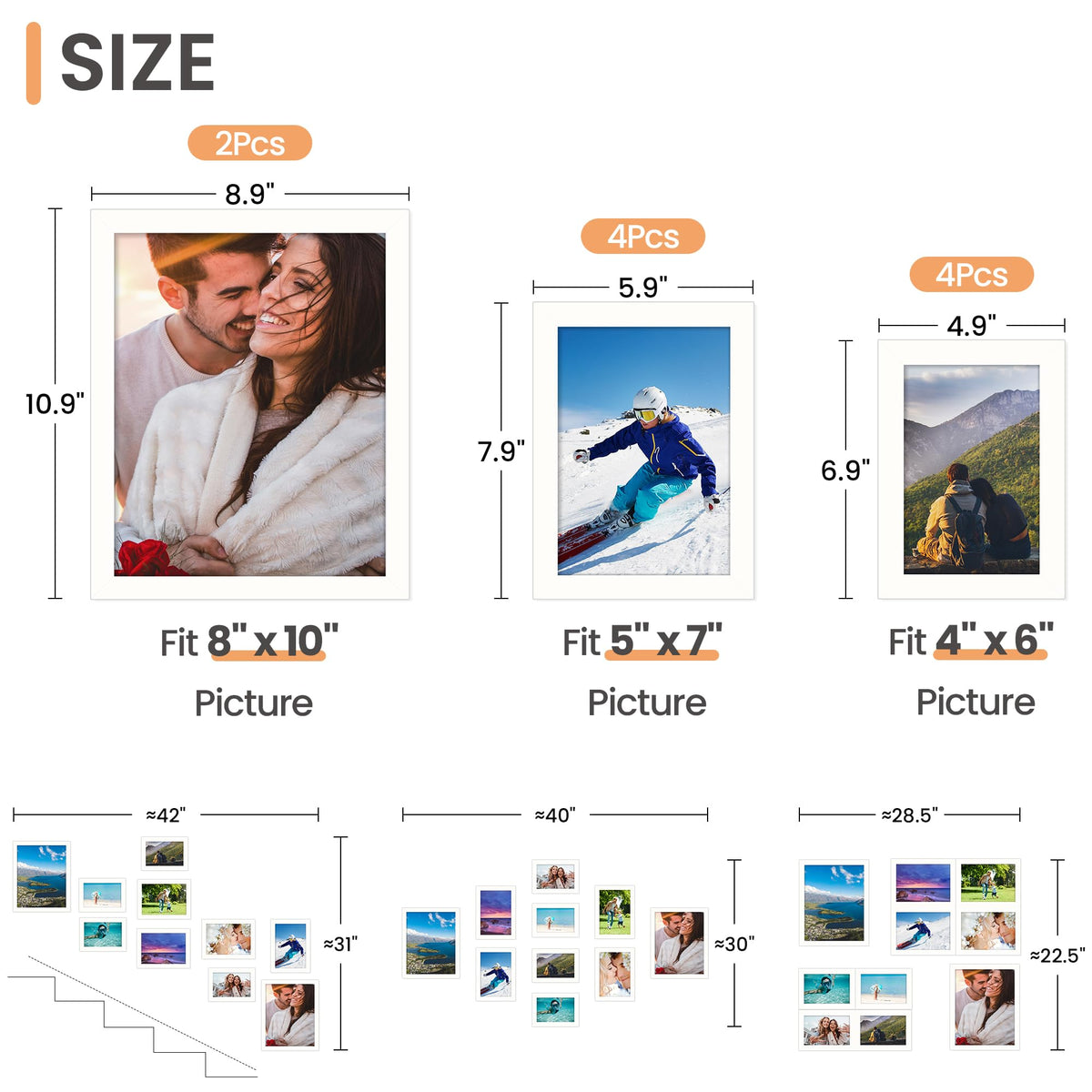 Upsimples collage frame set arranged in 5x7 and 4x6 sizes for flexible display.