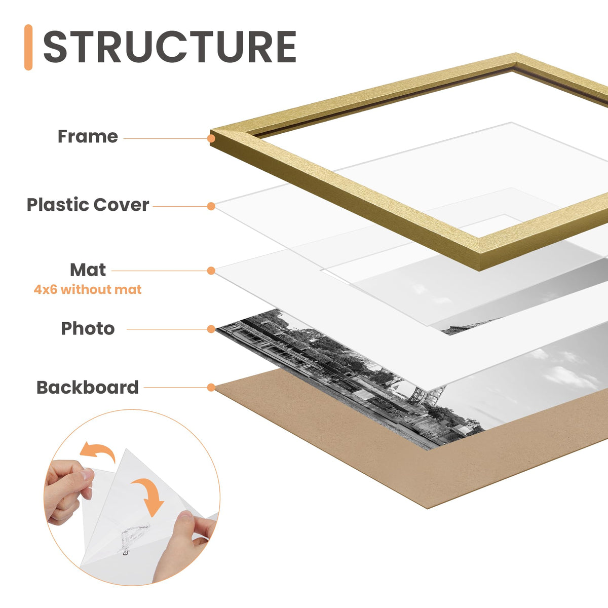 upsimples collage frames 4x6 front view in gold ideal for photos and memories.
