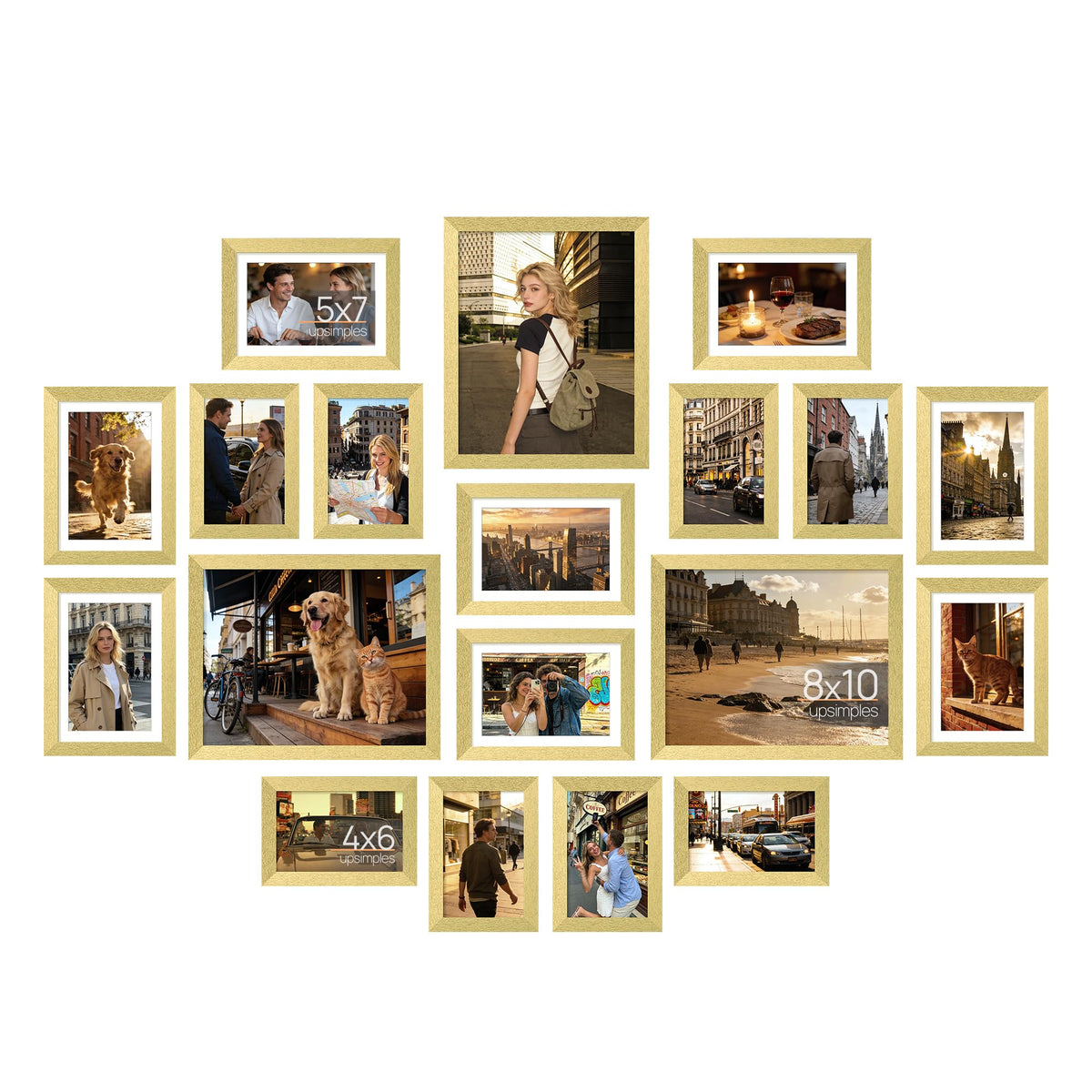 upsimples collage frames 8x10 front view in gold for elegant wall gallery displays.