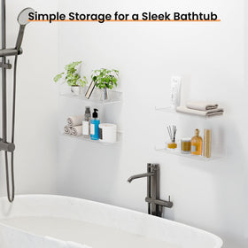 upsimples wall mounted shelves include pre-drilled holes and hardware for quick setup.