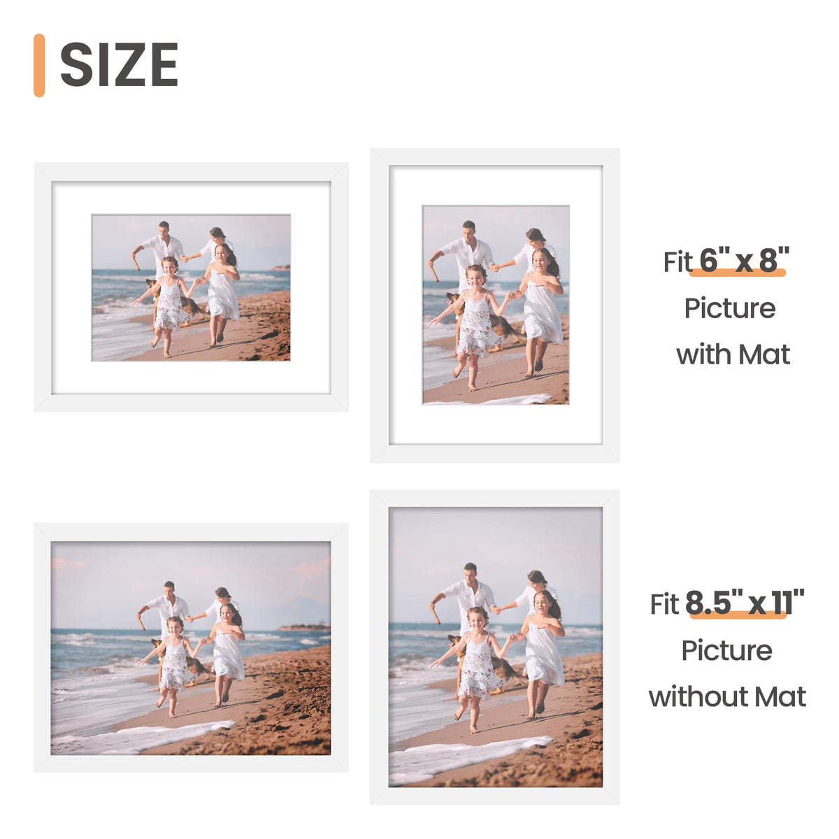 upsimples easy mount option, vertical or horizontal display in white frame